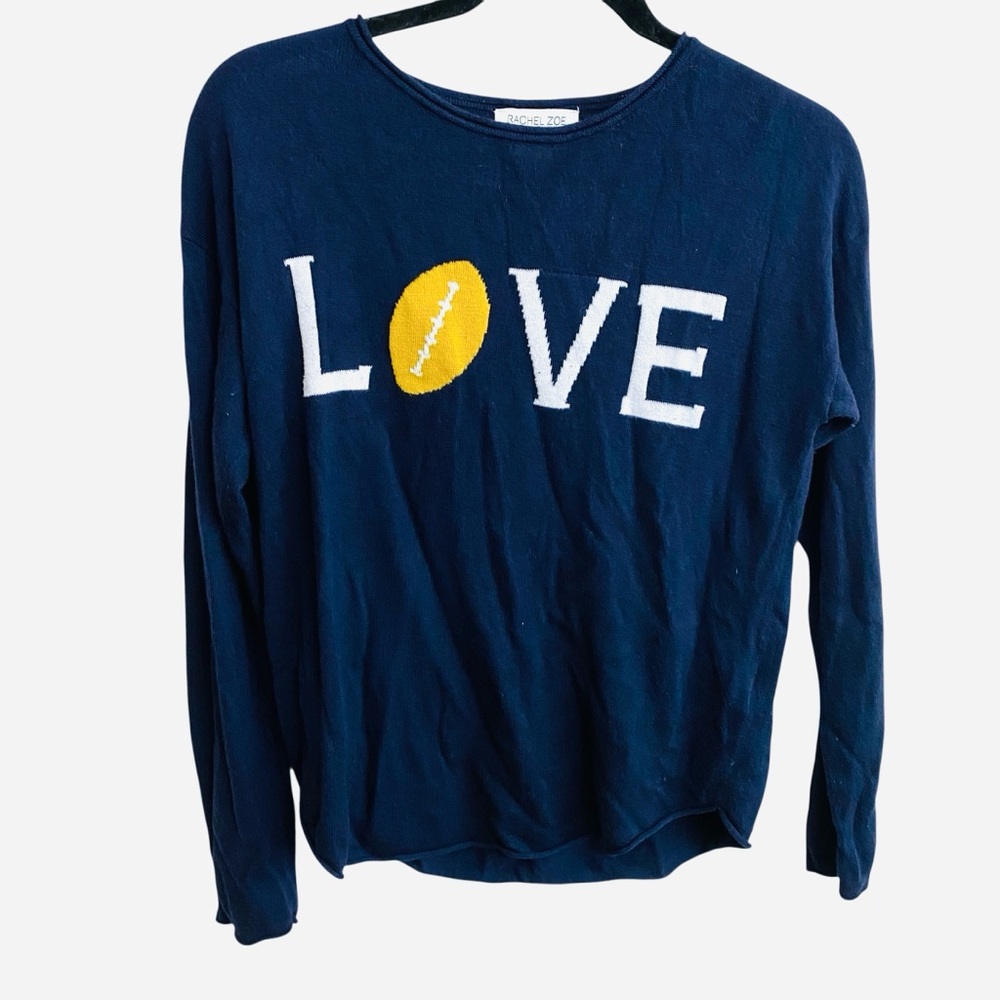 RACHEL & ZOE Cashmere Blend ‘Love’ Football Logo Sweater Soft Knit Pullover
